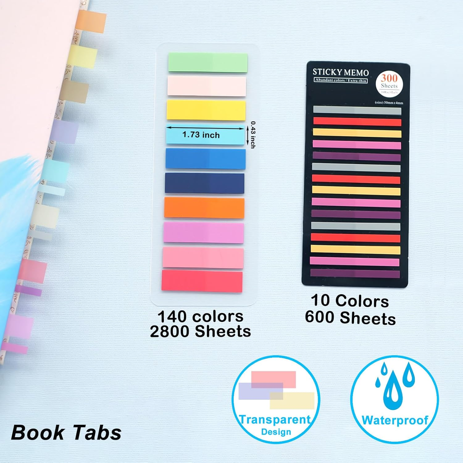 WSCHU 3400Pcs Sticky Tabs Book Tabs, Morandi Translucent Book Markers Sticky Note Tabs,Multi-Colored Writable & Repositionable Book Annotation Tabs, Page Markers, Annotation Supplies - 1120Pcs Colored Sticky Tabs image number 3
