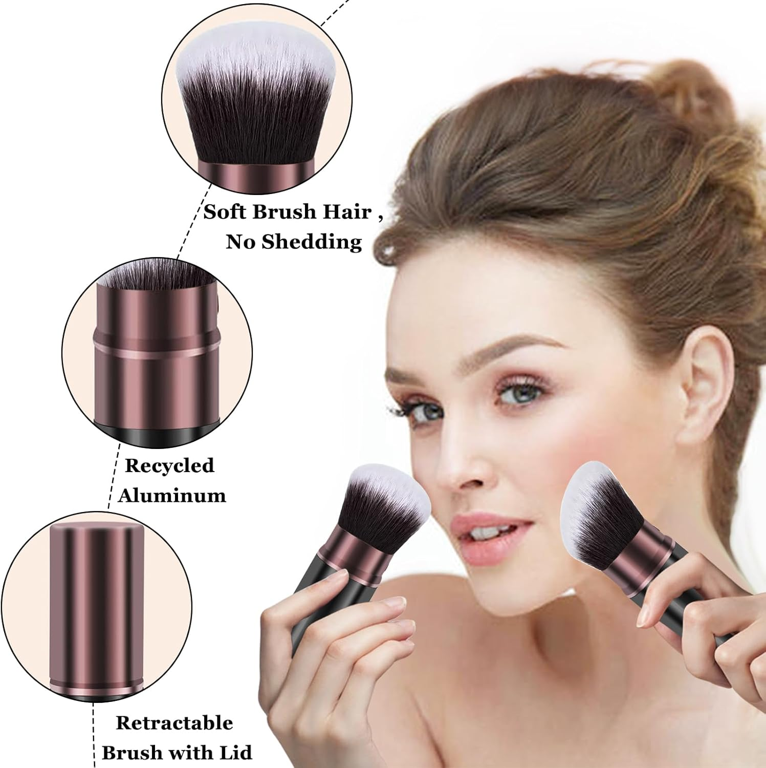 Keriloo Retractable Kabuki Makeup Brush, 2 Pack Travel Powder Foundation Makeup Brush Face Blush Brushes for Blending Liquid, Blush, Bronzer, Buffing, Sunscreen,Flawless Cosmetics