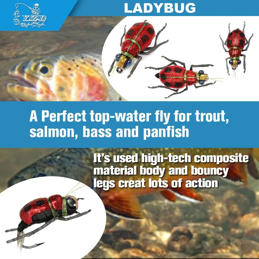 YZD Realistic Trout Hand Tie Fly Fishing Flies Collection Dry Wet Nymph Fly Assortment with Fly Box Lures Kits 12/16/18/22/36/48Pcs - Cicada Kit 12Pcs image number 6