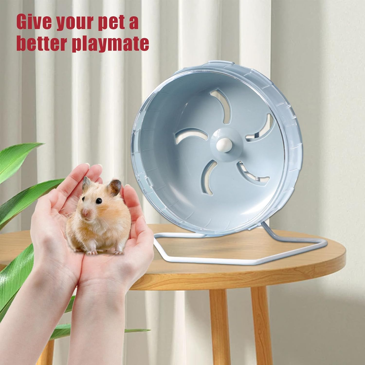 Wumuzai Hamster Wheel Silent, 8.3 Inch Large Gerbil Hedgehog Wheel, Adjustable Stand Quiet Spinner Syrian Hamster Running Wheels for Chinchilla Dwarf Pet Small Animals Cage Exercise, Green - Green image number 3