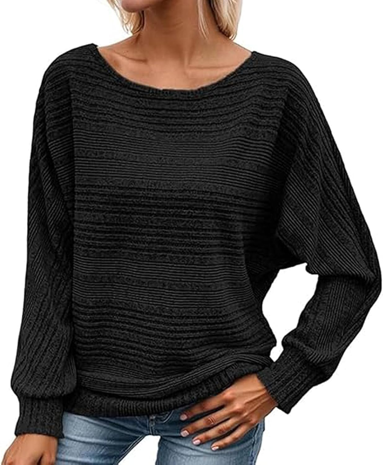 Women'S Batwing Sleeve Sweater - Lightweight Knit Pullover W/Crewneck, Long Sleeve Casual Tunic Top for Fall Winter Layering