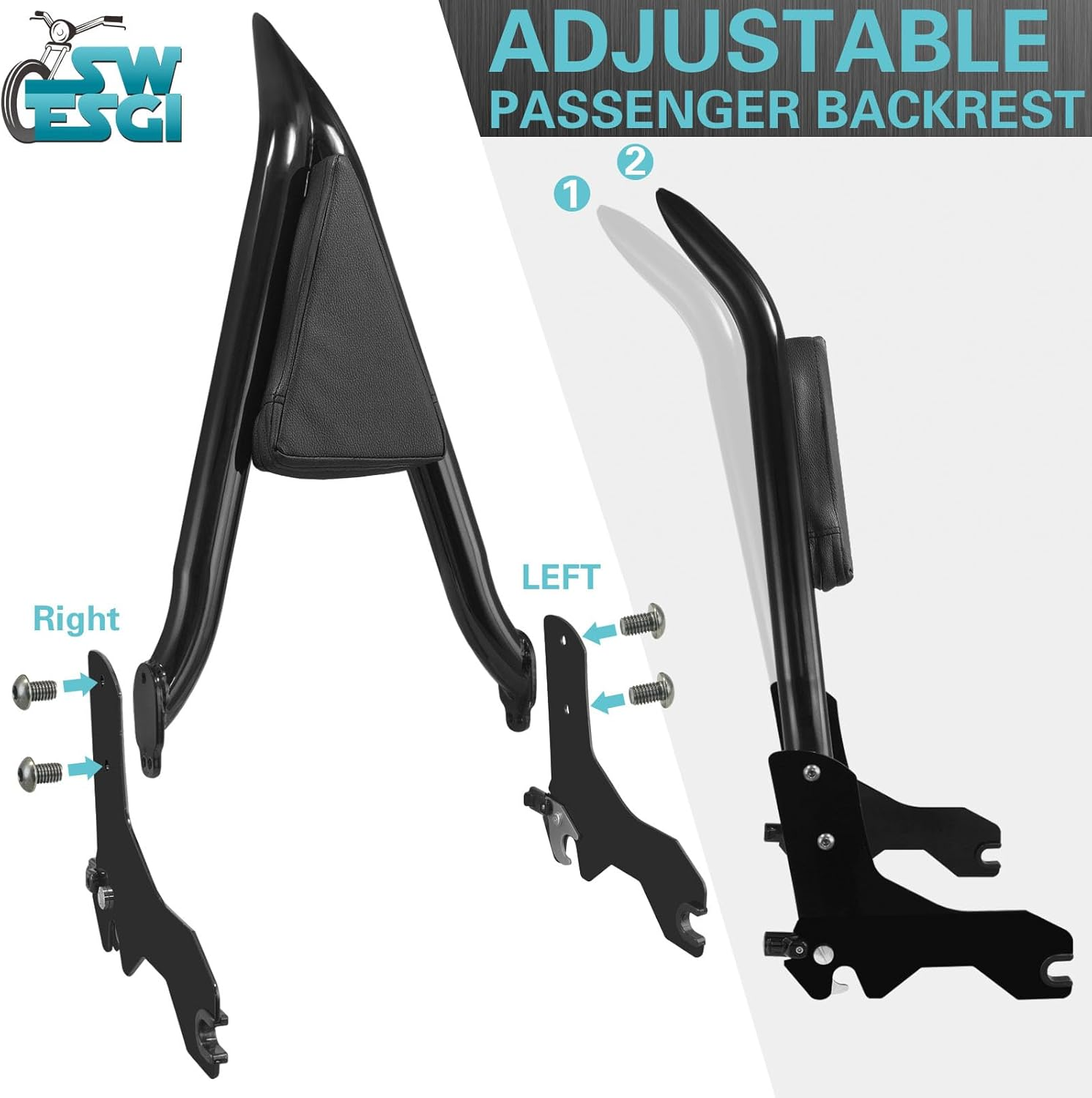 Detachable Quick Release 26&rdquo; Sissy Bar Passenger Backrest with Docking Fit for Harley Softail Models Lowrider S ST FXLR FXRST FXLRS FXLRST Sport Glide FLSB Dyna Black 2018-2025 (BLACK) image number 3