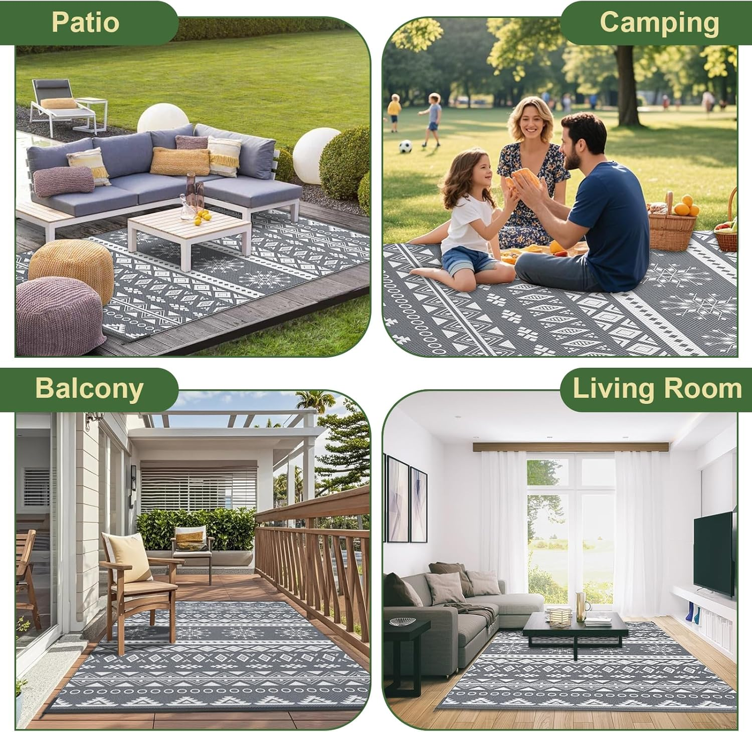 Mokani Outdoor Rug for Patio Waterproof, Reversible Garden Rugs 120X180Cm, Large Plastic Rugs, Lightweight Foldable Boho Area Rugs, UV Resistant Indoor Outdoor Carpet Mats for RV, Balcony, Beach, Deck