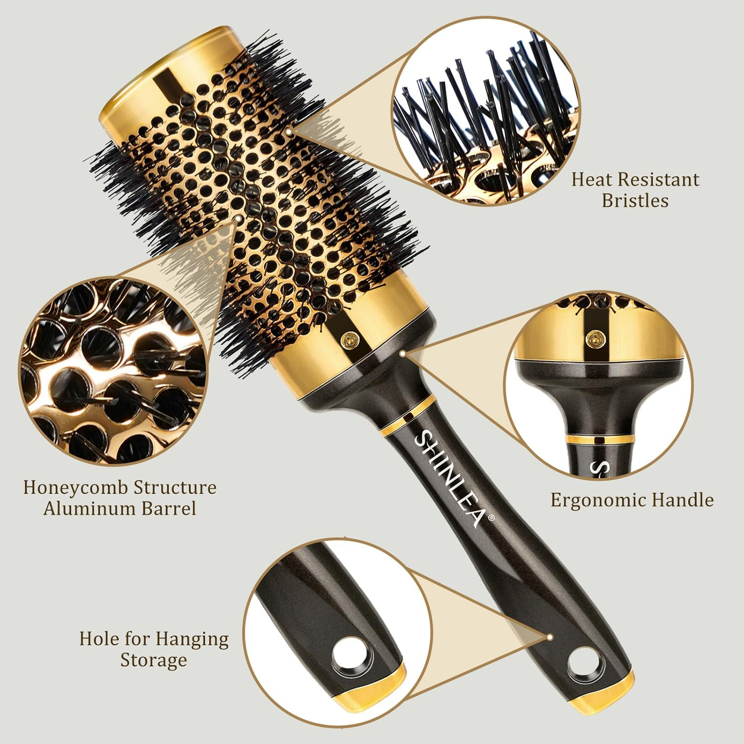 Large round Brush for Blow Drying, Aluminum round Hair Brushes for Women, Roller Brush for Blow Drying and Styling, Gold, for Curly and Straight-2 Inch Barrel, 2.95 Inch with Bristles image number 5