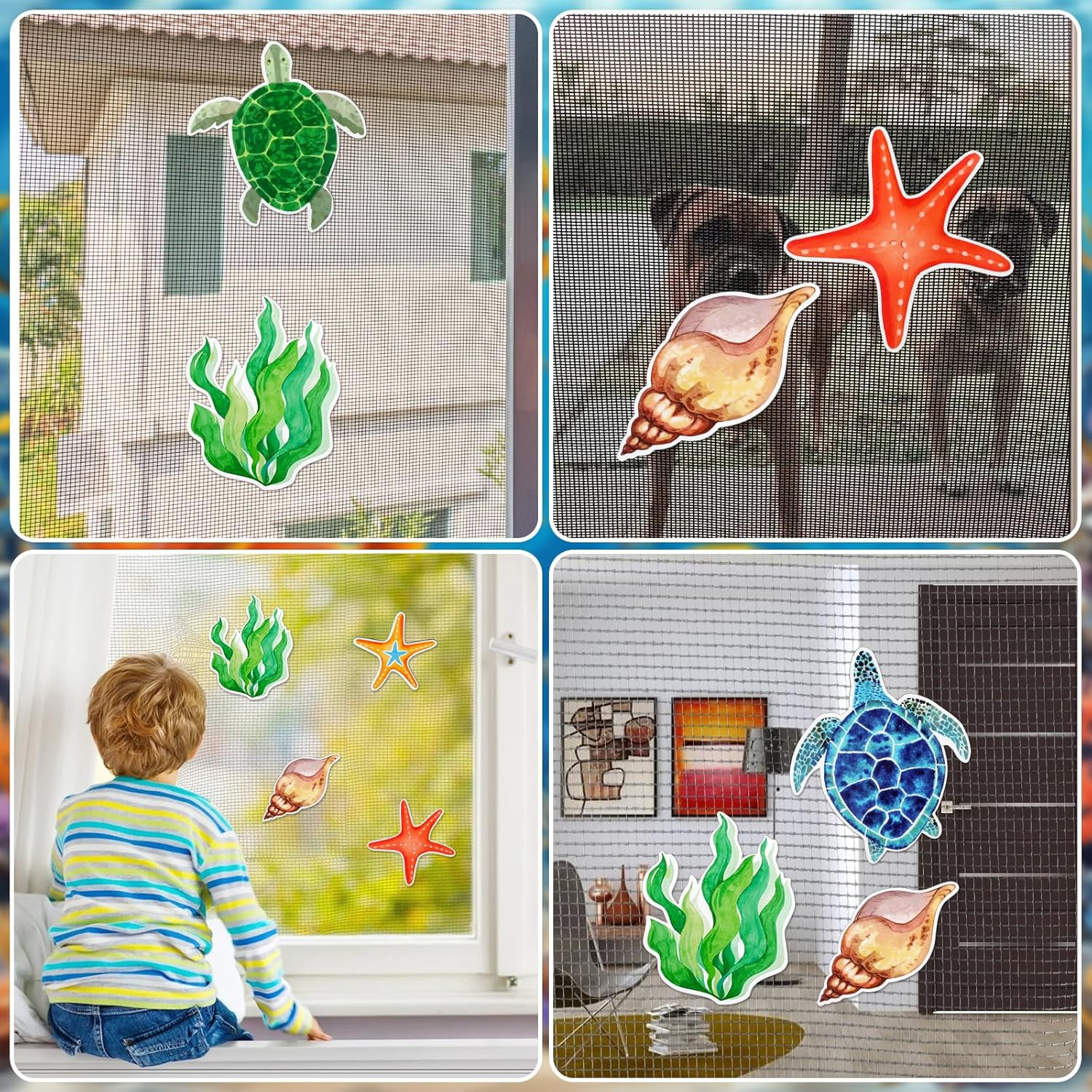 JSRQT 12Pcs Ocean Theme Magnet Screen Door Decorative, Sea Turtle Starfish Double Sided Magnetic Flexible Screen Door Protector, Screen Door Magnet Sticker Decals Protect for Door Window Kid Pet Bird image number 4