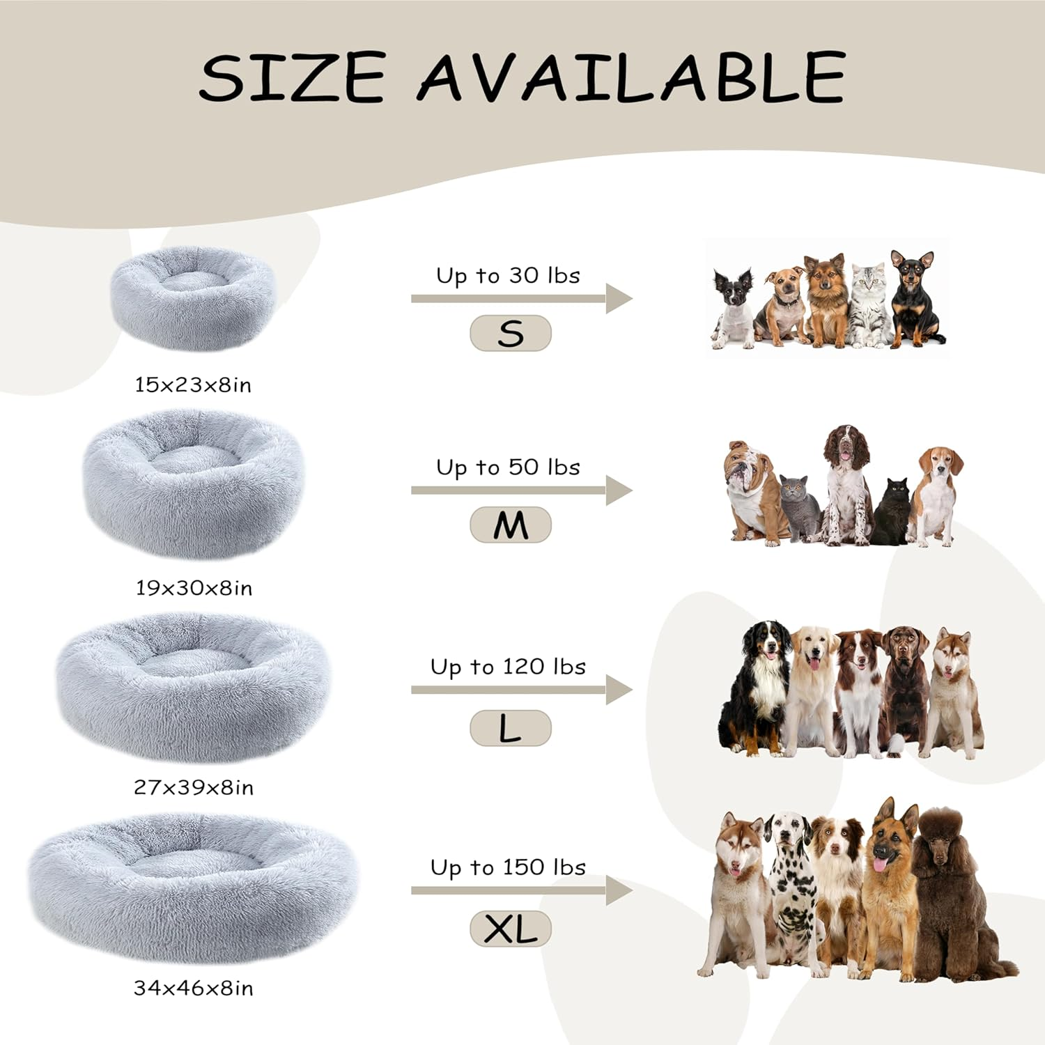 Calming Dog Bed, Plush Anti-Anxiety Donut Dog Bed for Small Medium Large Dogs, Warming Cozy Soft Cute round Washable, Marshmallow Cuddler Nest Pet Bed, Grey image number 4