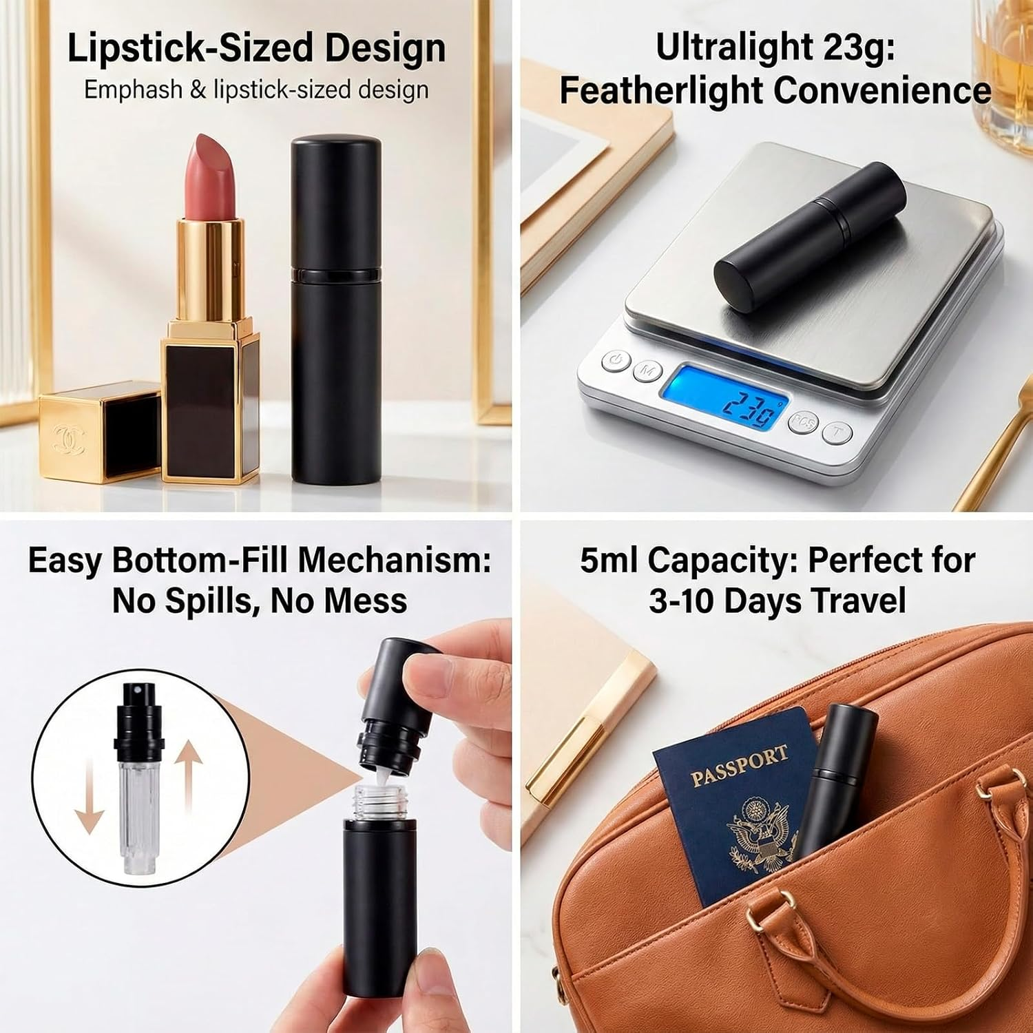 Yxvyxymyxxg​ Refillable Travel Perfume Atomizer - 5ML Leak Proof Portable Spray Bottle, Easy to Use & Carry for On-The-Go, for Men and Women