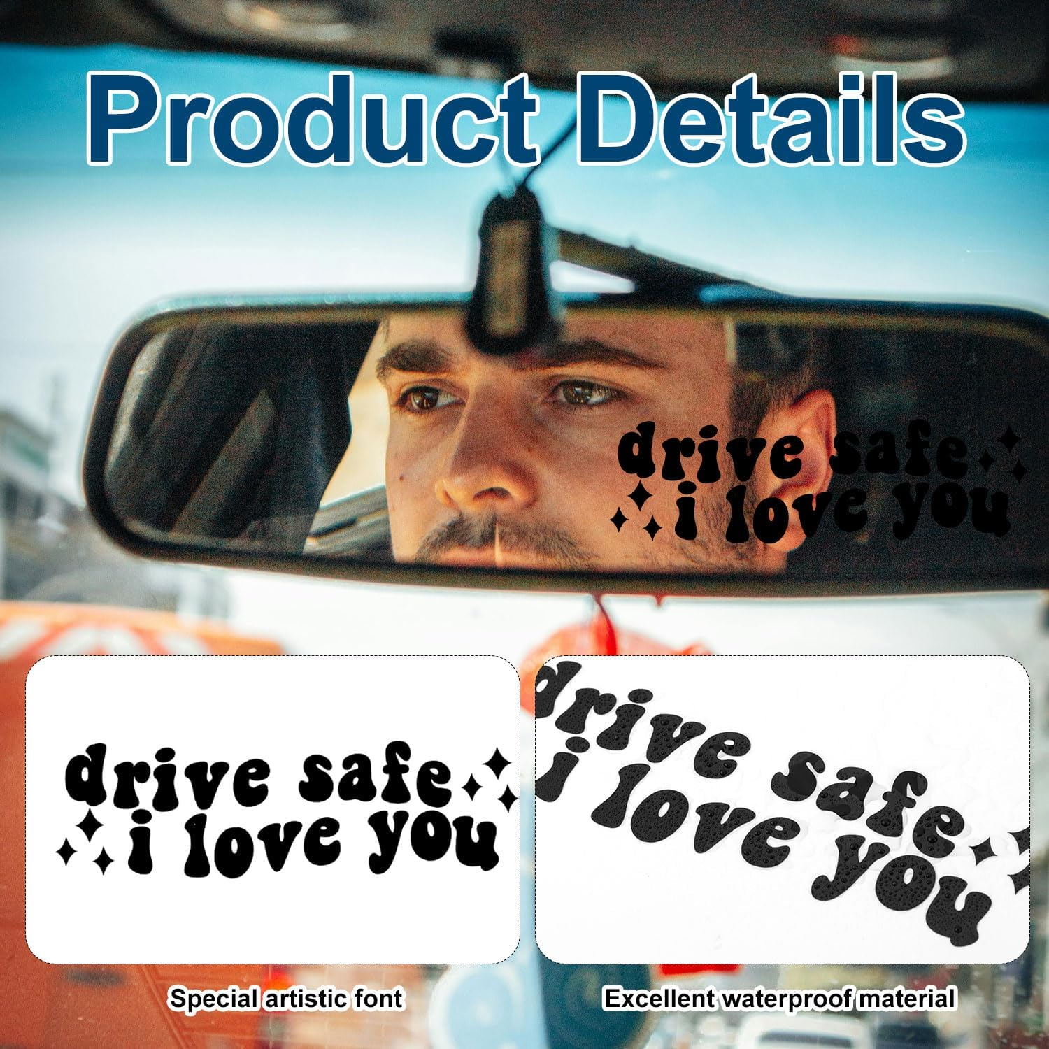 4Pcs Drive Safe I Love You Decal, Car Mirror Stickers Cute Rear View Mirror Sticker Affirmation Car Sticker for Windows Water Bottles Vanity Mirror Car Decoration Accessories (Black) image number 6