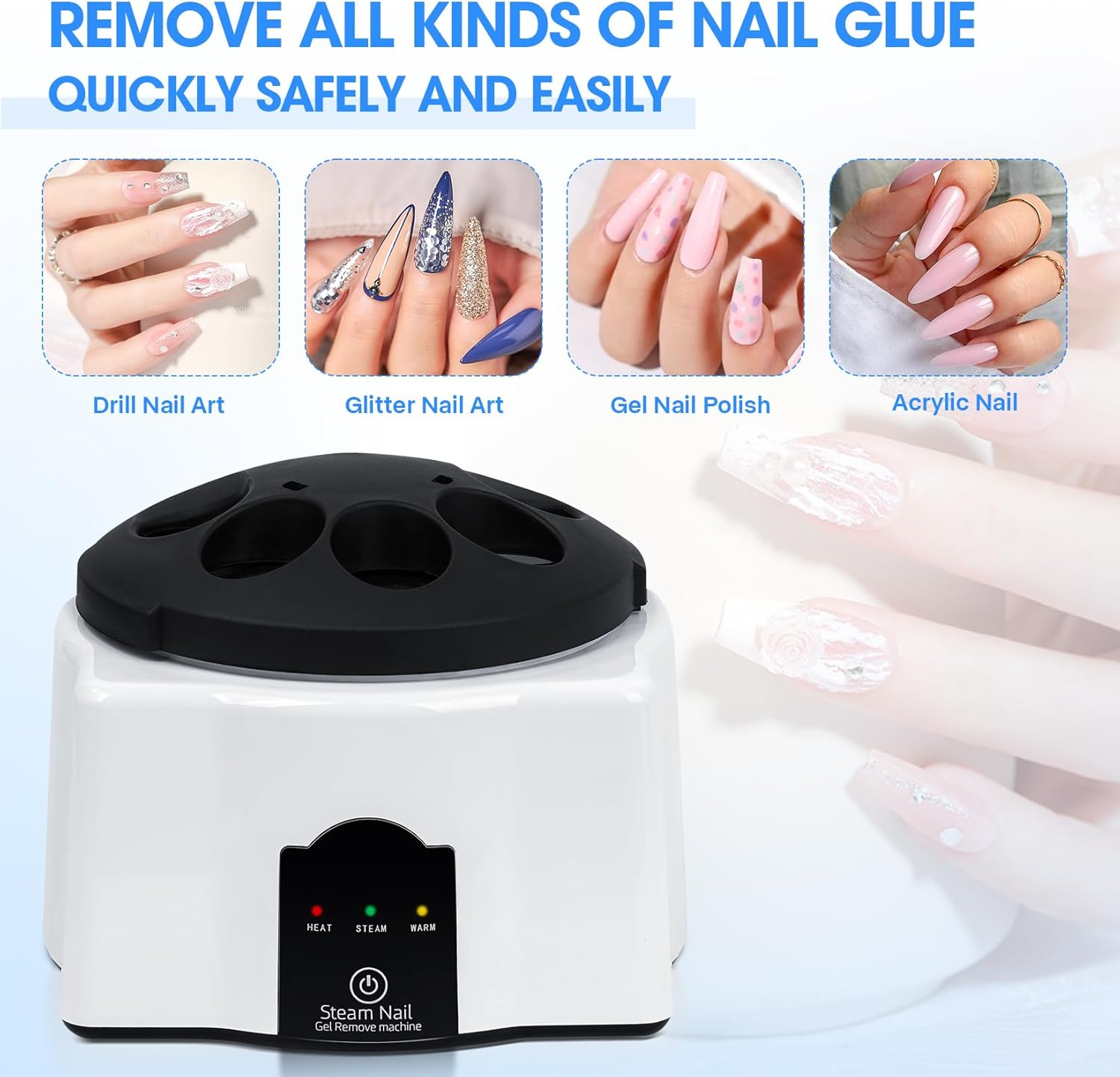 Electric Steam Nail Remover - 36W Upgraded Gel Polish Remover Set, Nail Polish Removal Machine for Gentle Care Hands, Universal for Home and Salons