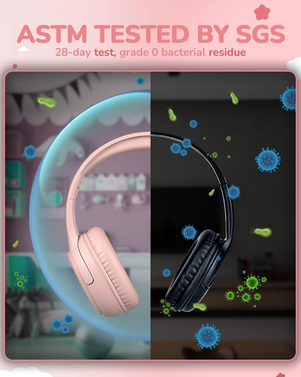 Awatrue Kids Headphones with Cord - Comfortable and Durable Toddler Headphones for School and Work, Ideal Kids, Sons, Daughters - Sound and Safe Listening Experience (Pink) - Bluegreen image number 3