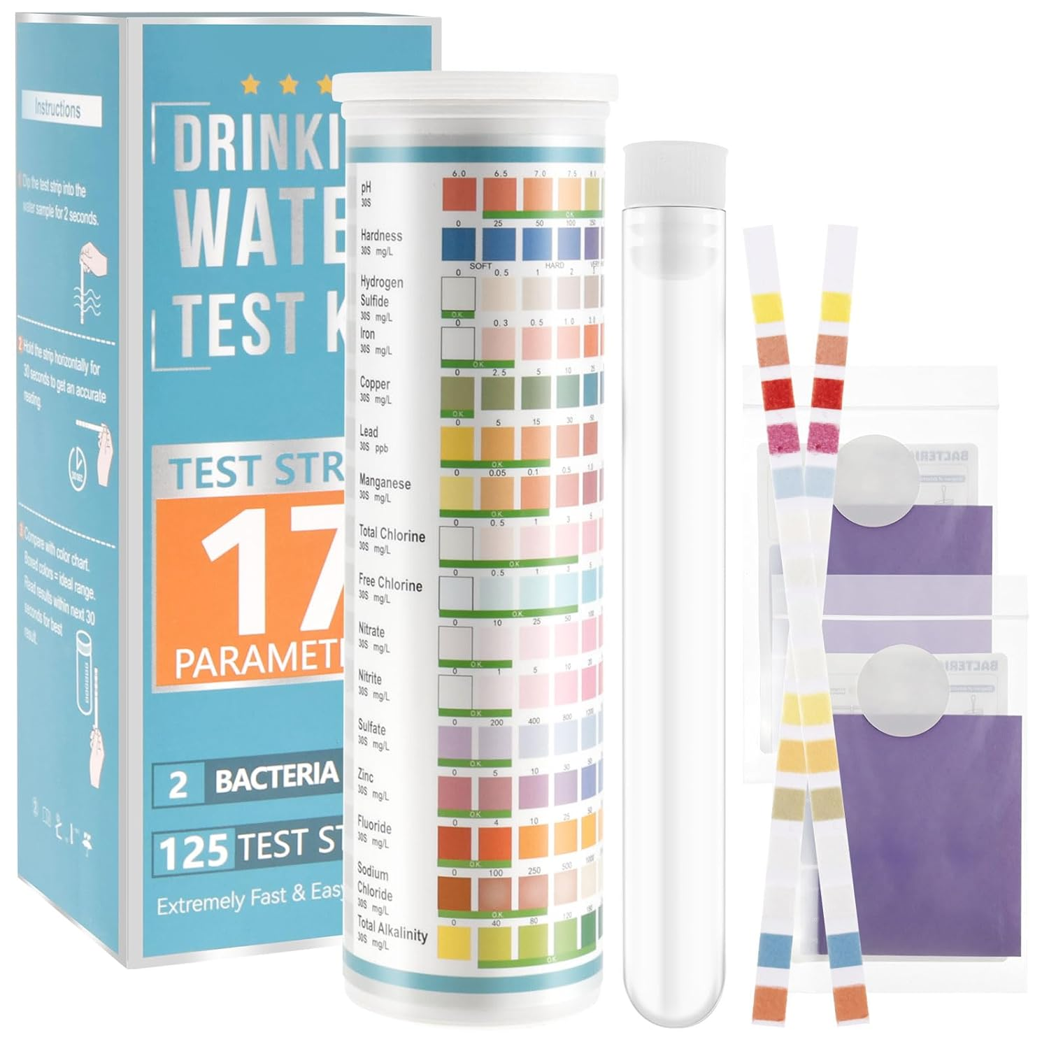 17 in 1 Drinking Water Testing Kits with Tube 125 Strip Accurate Drinking Water Quality Test Kit Tap and Well Water Test Strip for Hardness Ph Lead Iron Fluoride Chlorine and More image number 4
