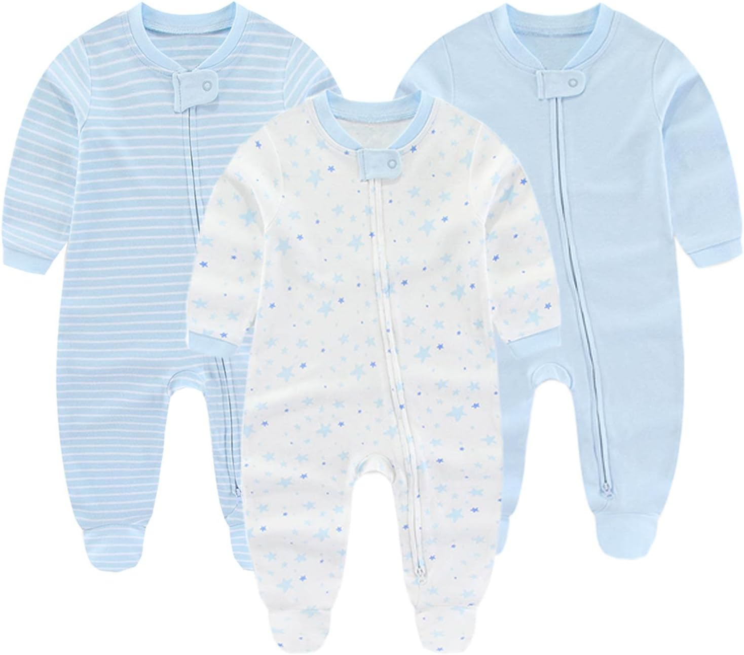 ZAV Solid Unisex Boys Girl Footed Jumpsuits Cotton Rompers Soft Infants Clothes Baby Shower Gifts image number 3