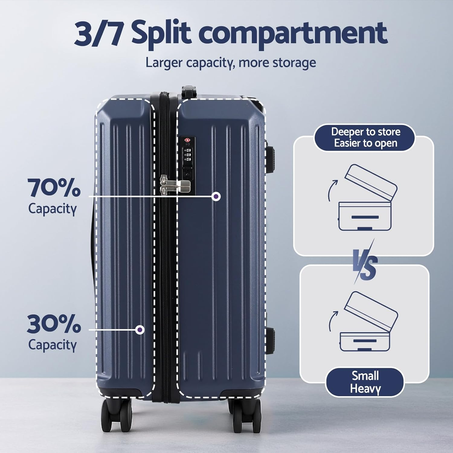 Wanderlite 2Pcs Trunk Luggage Set, 20&rsquo;&rsquo; Suitcase with Larger Capacity, Carry on Luggage with Phone Holder & Hook, TSA Lock, Lightweight Hardshell, Navy image number 2