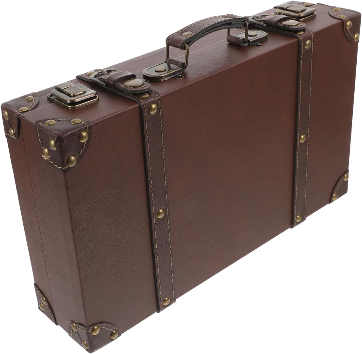 AKOOSY Vintage British Leather Trunk Suitcase Decorative Storage Box with Spacious Interior for Clothing Store Display Photo Shoot Prop Retro Luggage for Stylish Home and Travel Use image number 1