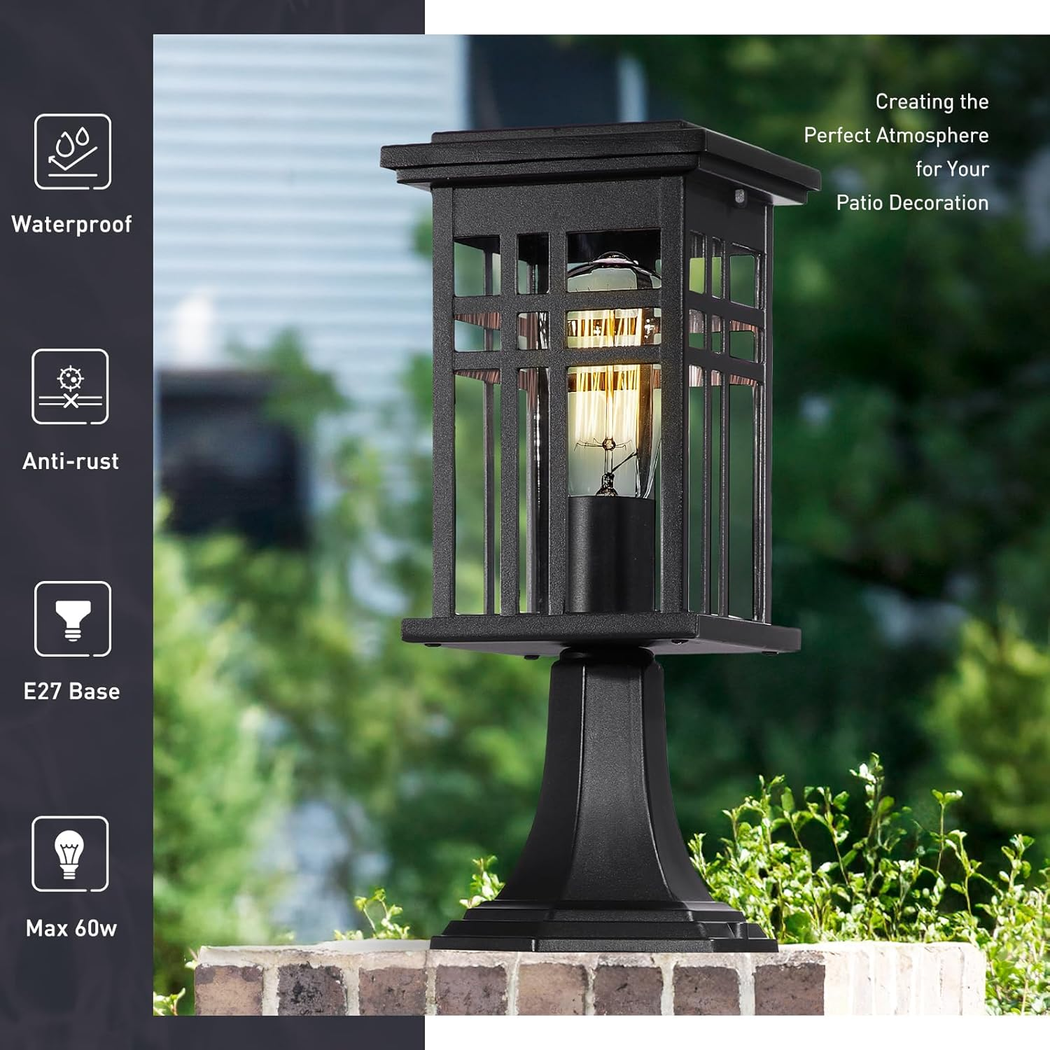 EMLIVIAR Exterior Post Light, Outdoor Pole Lantern Pillar Light Fixture, Die-Cast Aluminum with Clear Glass Shade and Black Finish, AUD01P BK image number 5