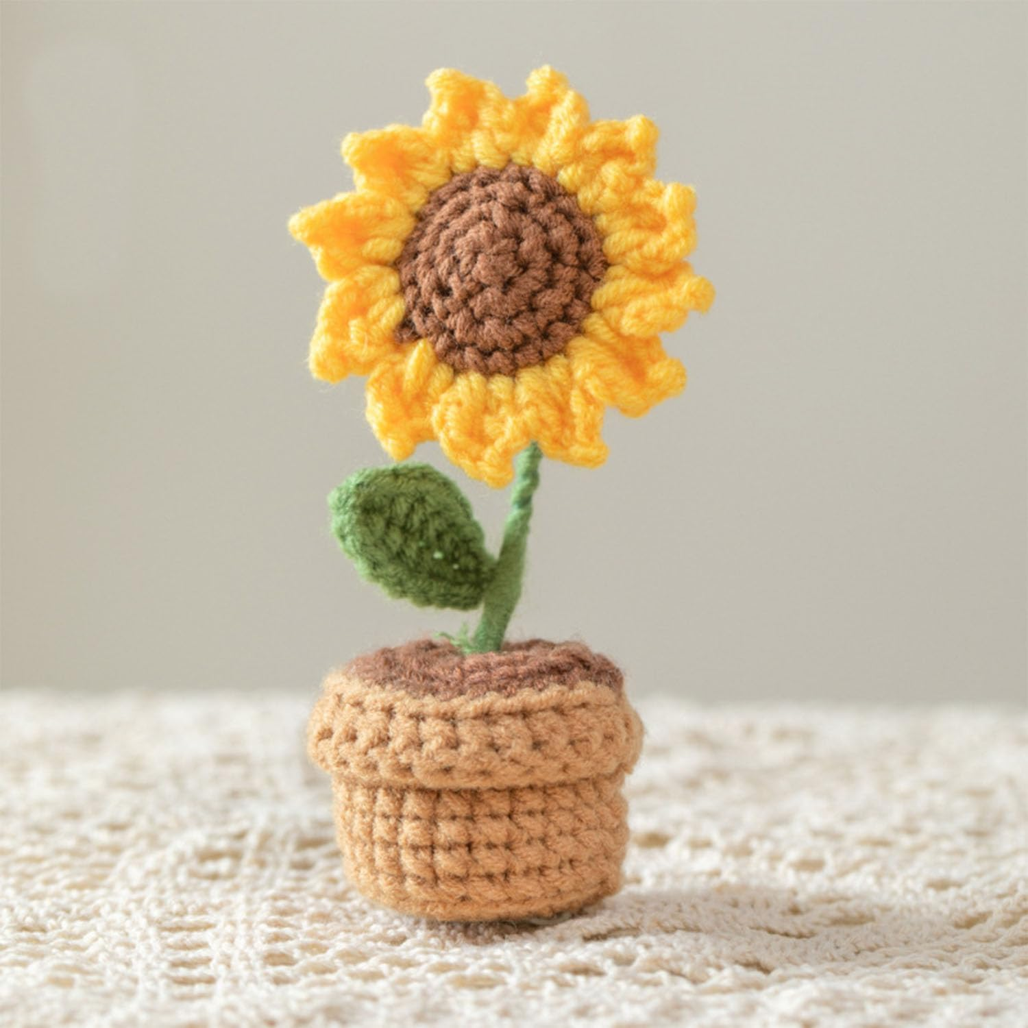 Handmade Crochet Flowers,Small Potted Knitted Desk Decorations Home Decoration Car Dashboard Decorations Crochet Artificial Flower (Sunflower) image number 5