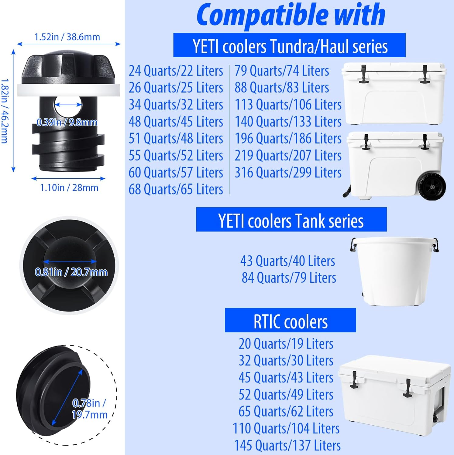 Cooler Drain Plug for YETI, 2 Pack Replacement Cooler Accessories, Compatible with YETI Tundra, Tank and RTIC Coolers, Ice Chest Plug for YETI image number 4
