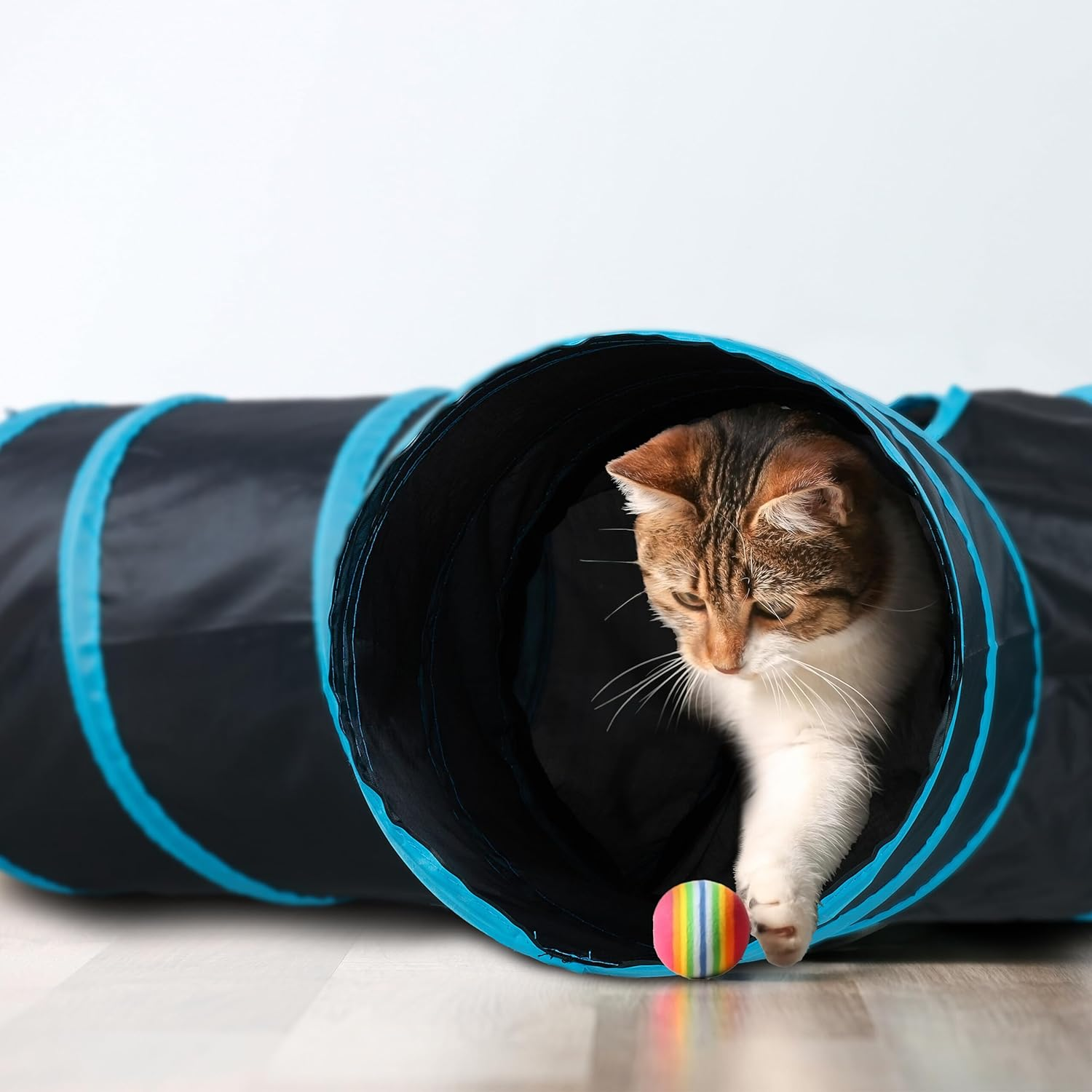 Relaxdays Cat Tunnel, Foldable Cat Tube, HBT: 25 X 92 X 92 Cm, Play Tunnel, Cat Accessories, with 4 Ways, Nylon, Colourful