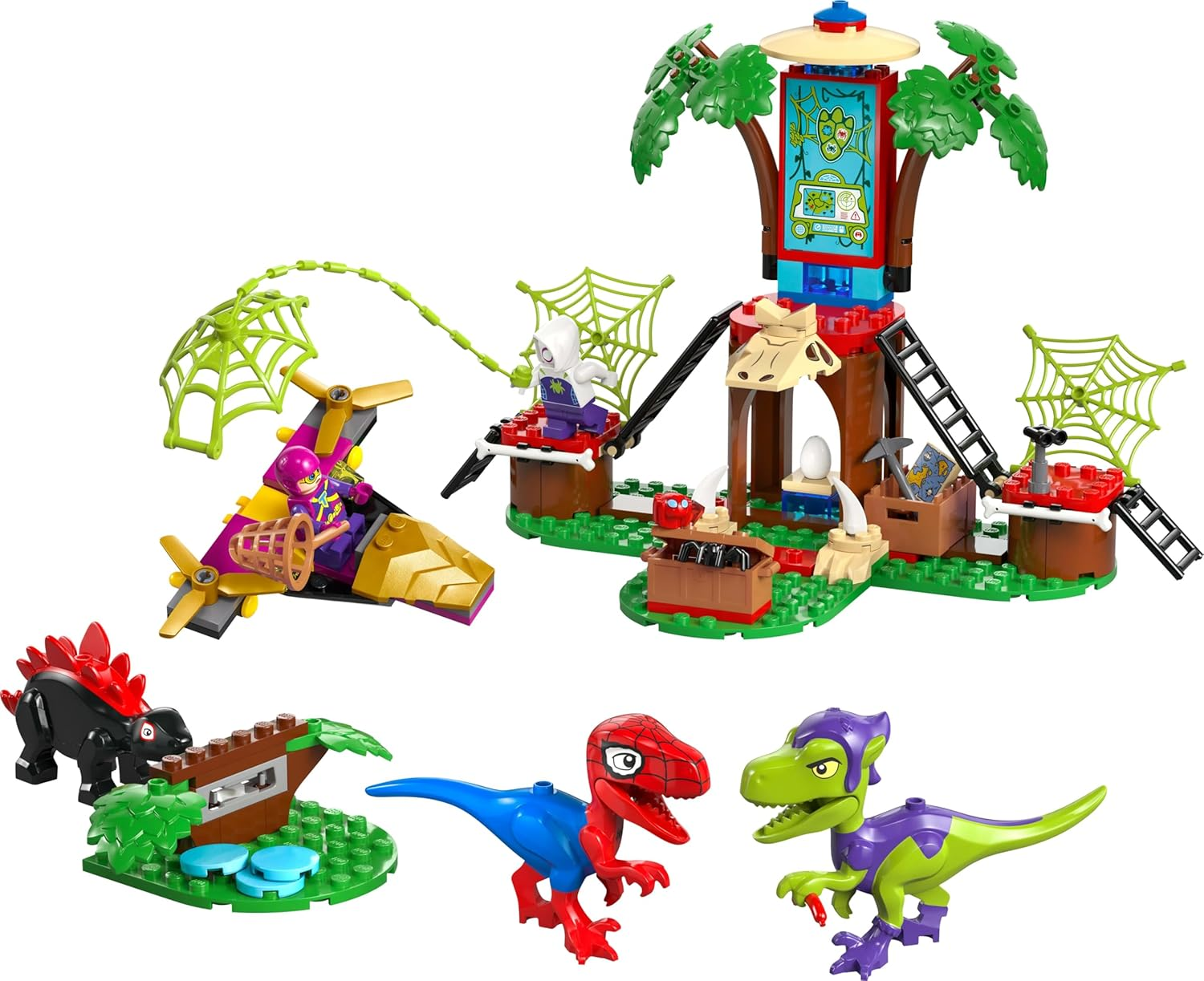 LEGO Marvel Spidey and His Amazing Friends Spidey and Gobby&rsquo;S Raptor Battle at Tree House HQ Building Toy for 4+ Year Old Boys & Girls, Spiderman Set with 3 Minifigures and 3 Kids' Toy Dinosaurs 11200 image number 1