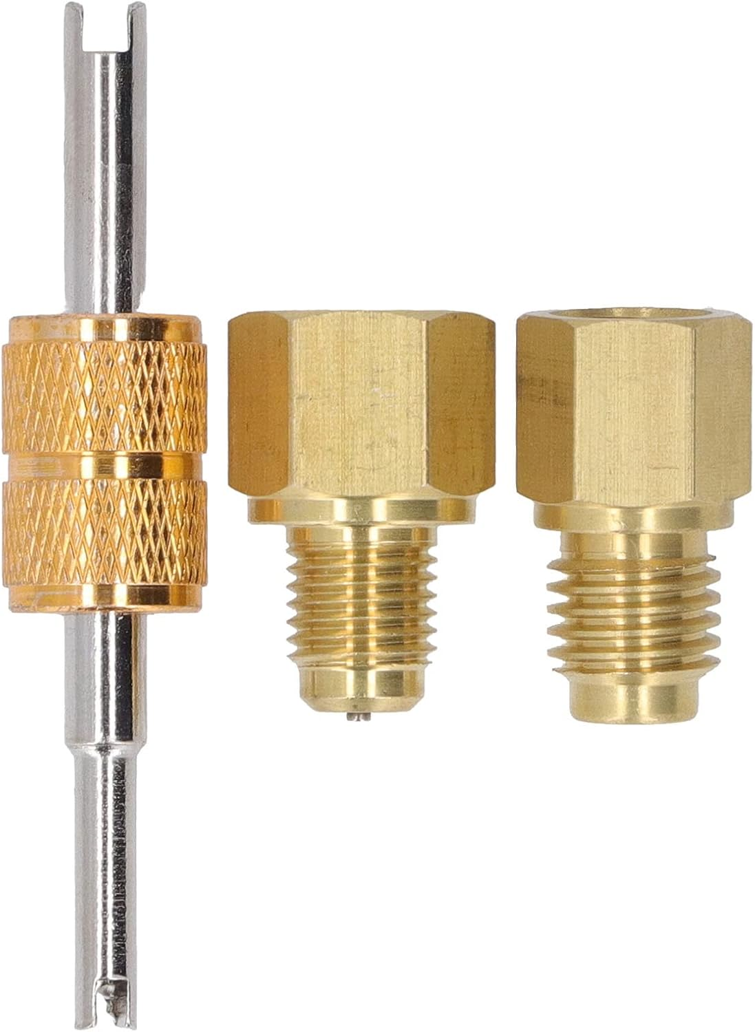 Fdit Fdit Copper Refrigerant Tank Adapter Kit - Dual Size 1/2" Acme to 1/4" SAE Reverse, HVAC Adapter Fittings with Valve Core Tool image number 2