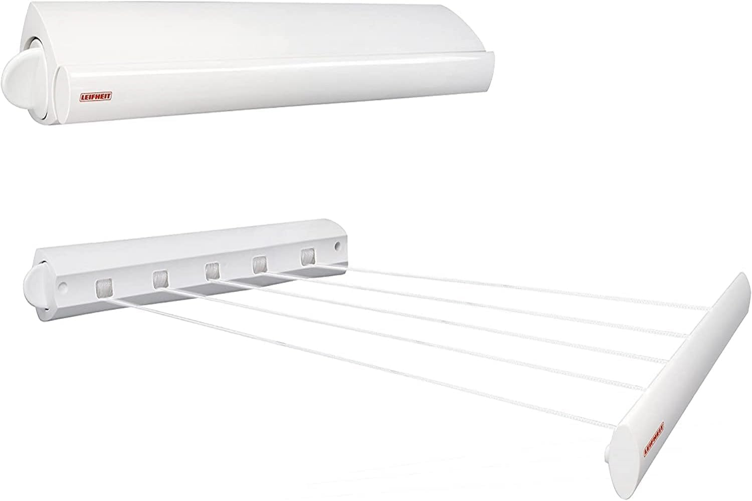 Leifheit 83040 Rollfix 210 Wall Dryer, Five Tear Proof Outdoor and Indoor Clotheslines, Wall Mounted Drying Line, Retractable Laundry Drier for Clothes, Towels, Bed Linen (Colour: White), 21 M