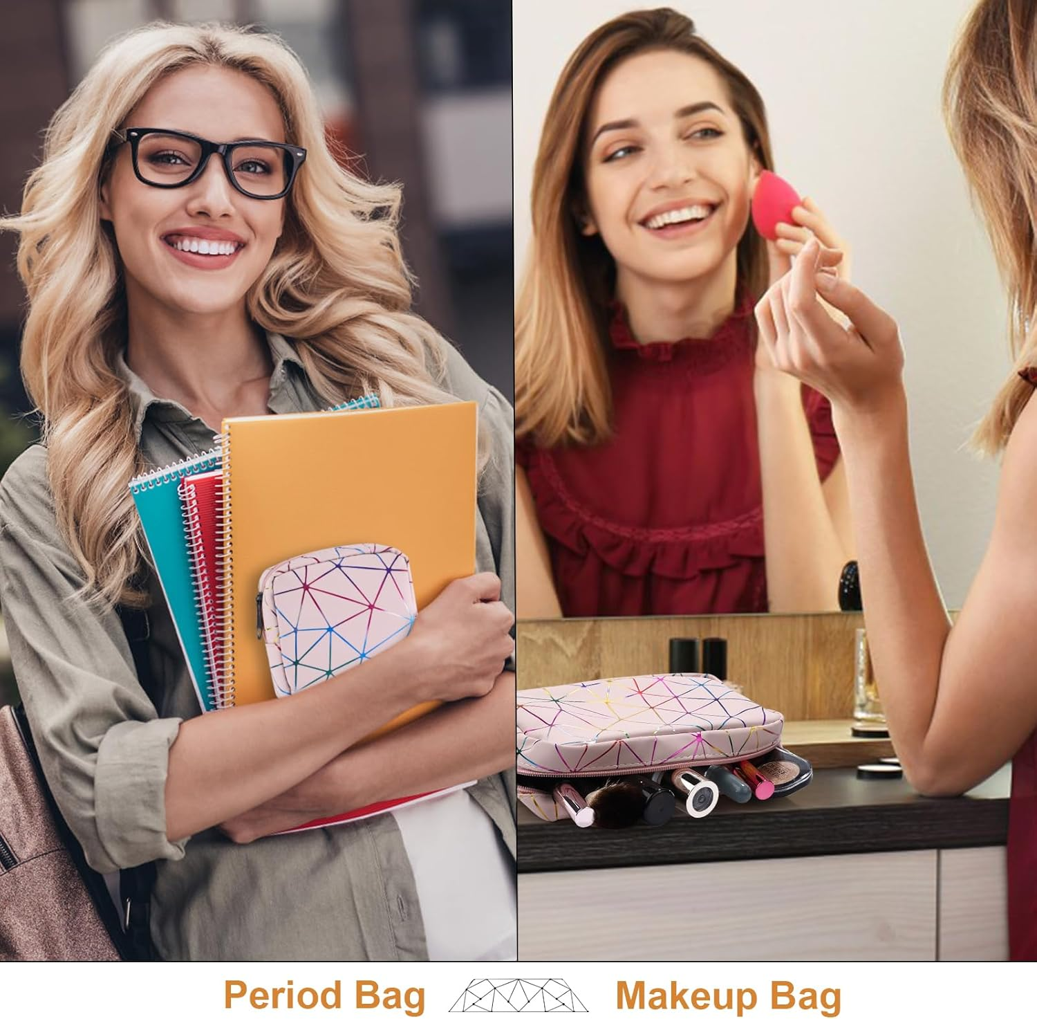 Desing Wish 2 PCS PU Leather Makeup Bag Large Capacity Cosmetic Bag Travel Make up Bag Large & Small Size Makeup Pouch Organizer for Travel (White) image number 6