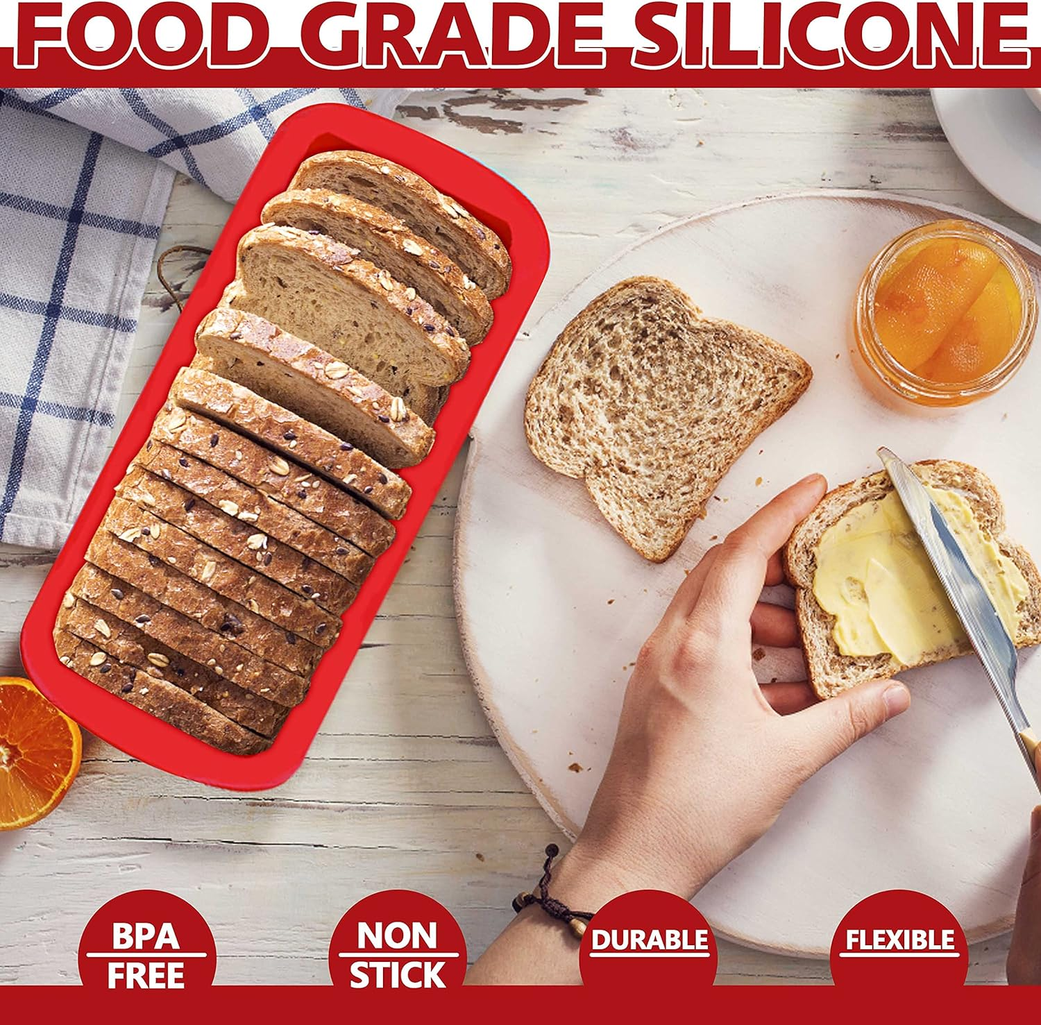 Anaeat Silicone Bread and Loaf Pans Set of 2, Non-Stick Loaf Pans - Just Pop Out! Flexible Silicone Baking Molds for Homemade Breads, Cakes, Meatloaf, Brownies, BPA Free & Oven Safe & Dishwasher Safe image number 1