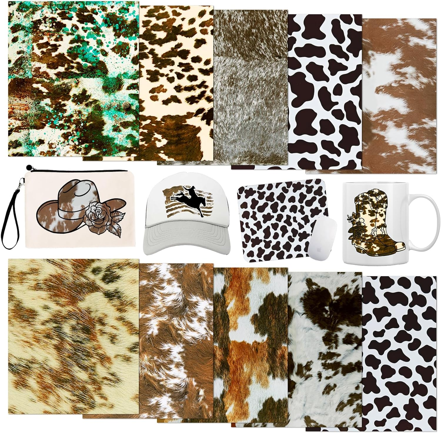 Tintnut Cowhide Sublimation Ink Transfer Sheets - 10 Sheets 12"X10", Cow Print Sublimation Transfer Paper Bundle for DIY Mugs, Tumblers, Key Chain, T-Shirts