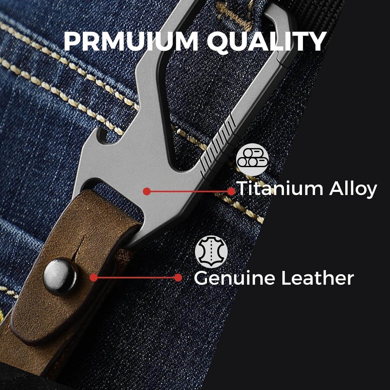 Titanium Key Keeper with Genuine Leather Belt Loop,Multifunctional Keychain with Carabiner Clip, EDC Key Ring and Integrated Bottle Opener, Durable and Lightweight Key Organizer for Everyday Carry image number 3
