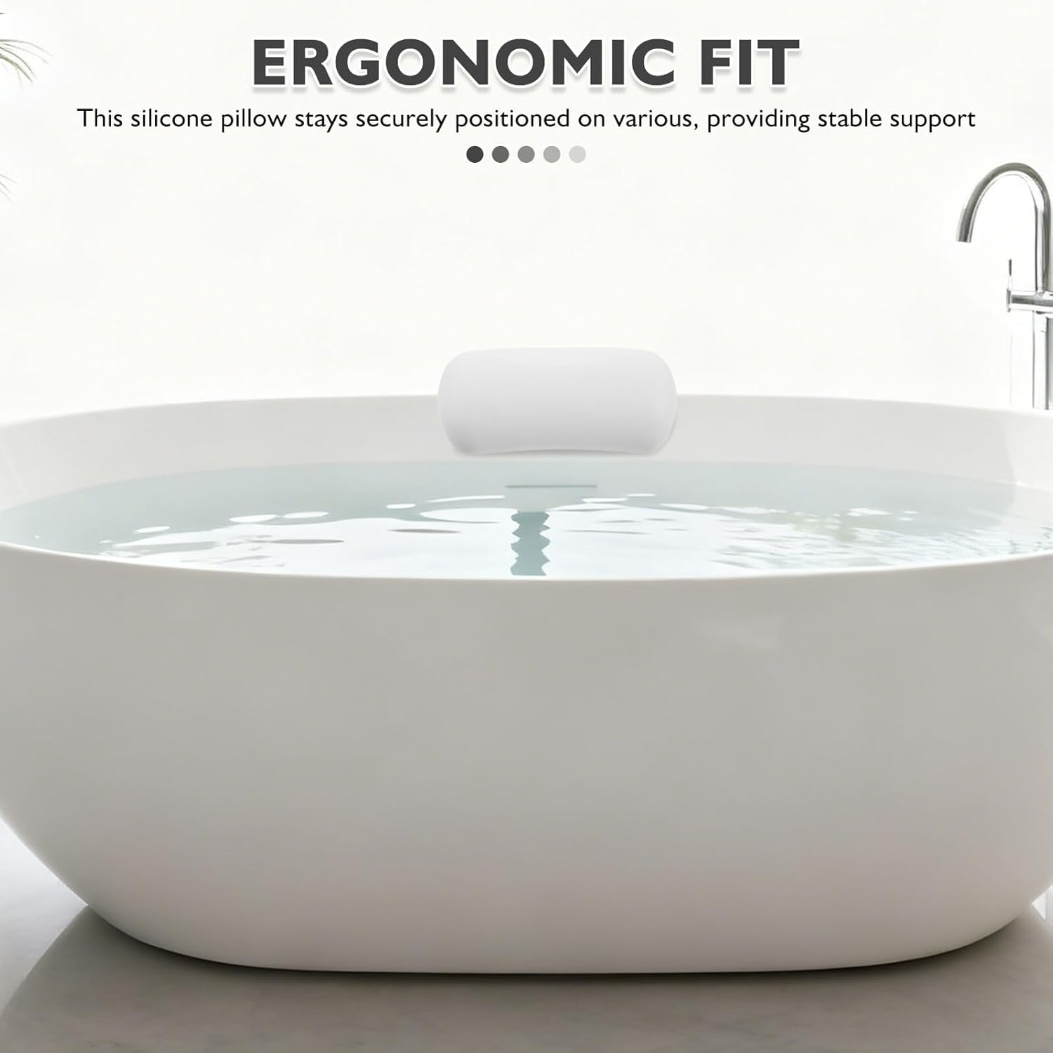 FRCOLOR Ergonomic Silicone Bath Pillow with Non-Slip Suction Cups, Extra Soft Neck and Headrest Cushion for Bathtub Relaxation, Suitable for Women and Men Spa Bath Use image number 2