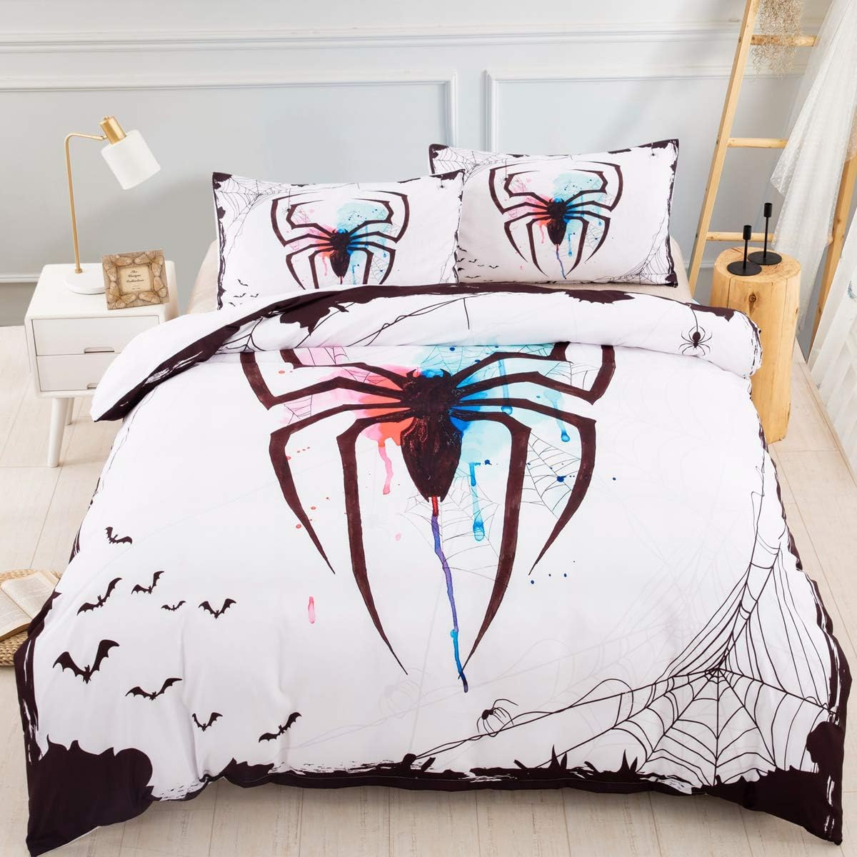 Spider Duvet Cover 200 X 200 Cm with 2 Pillowcases 50 X 75 Cm Halloween 3D Print Spider Web White Microfiber Bedding for Adults Kids Teens image number 4