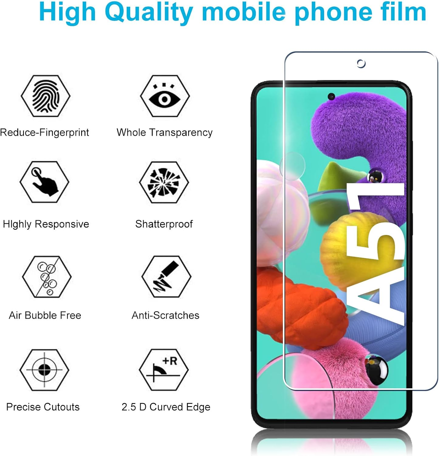 Didisky Tempered Glass Screen Protector for Samsung Galaxy A51 4G / 5G, [4 Pack] Soft Touch,Easy to Clean, Easy to Install, Transparent image number 1