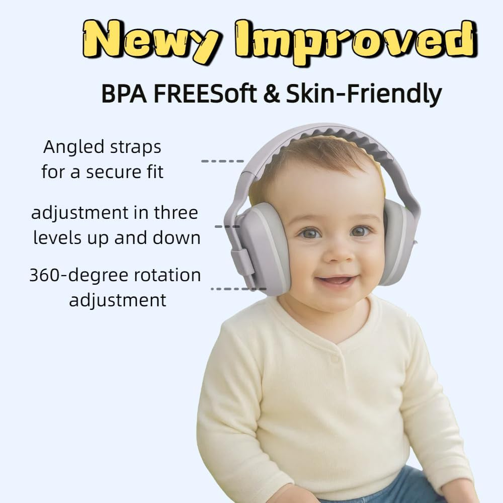 Ear Baby Ear Muffs, 2-In-1Baby Ear Protection 0&ndash;48 Months, 25Db Noise Cancelling Headphones, Lightweight & Safe Fit Ear Muffs for Travel, Sleep, Daily Use,Comfortable Hearing Protection - Grey image number 4