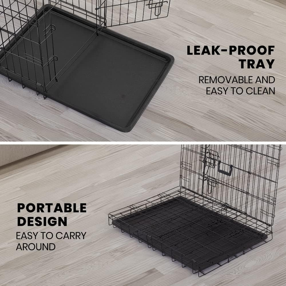 Taily Dog Cage 30 Inch Pet Crate Collapsible 3 Doors Metal Frame Dog Kennel Puppy Playpen House Removable Tray Small