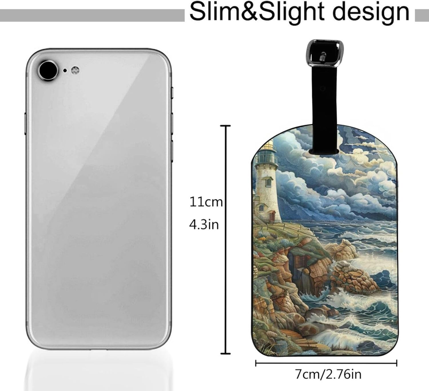 The Seaside Lighthouse Print Elegant Tag Stylish Tag Luggage Tag 4.3 X 2.76 Inch for Suitcases Travel Bags image number 2