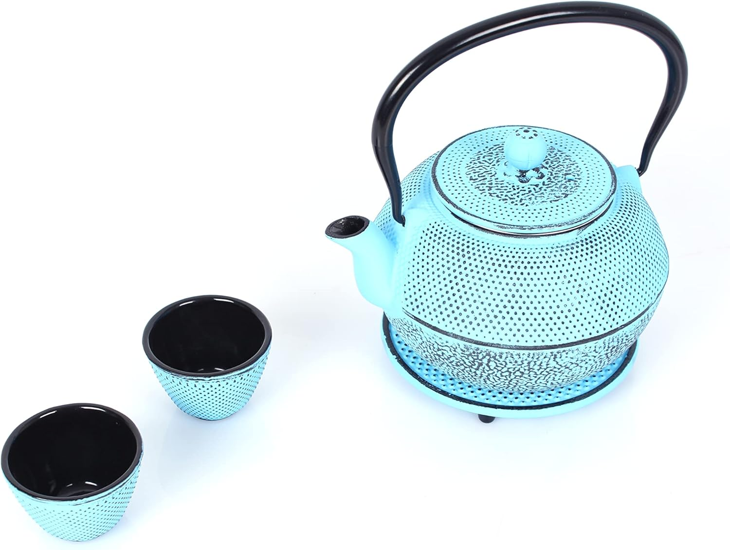 Echtwerk Cast Iron Tea Service Teapot 1.1L with Removable Strainer, Tea Maker with Saucer and 2 Tea Cups, Vintage Design Teapot Set for Loose Tea Preparation, Light Blue image number 7