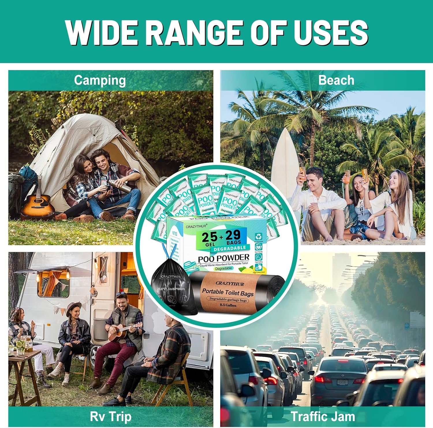 Portableportable Toilet Gel, Poo Powder for Portable Toilet, Camping Toilet Gel, Pee Powder, Portable Toilet Powder for Outdoor Camping and Hiking Toilet Gel Powder image number 3