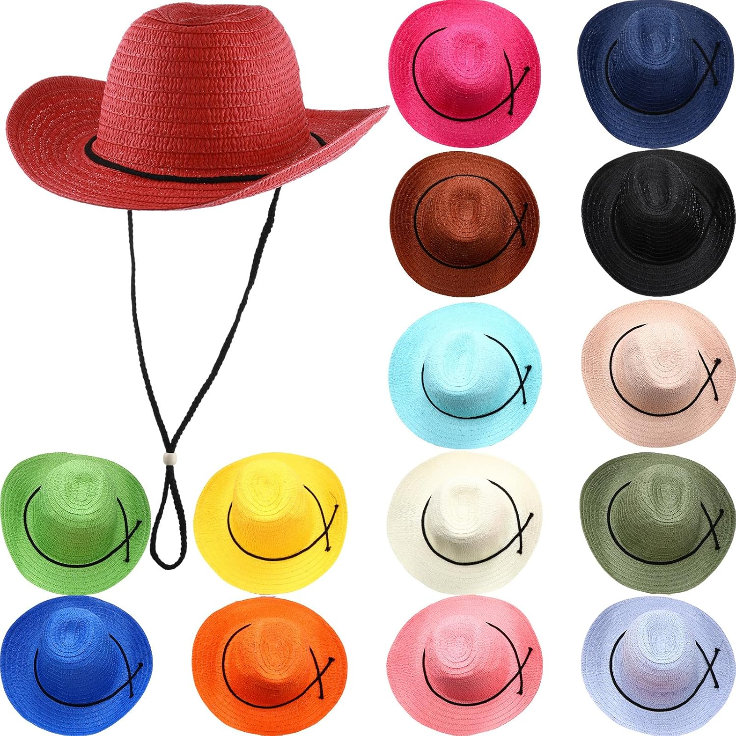 Bonuci 15 Pcs Straw Cowboy Hat Party Hat Colorful Sun Hat Bulks Beach Hat Sun Protection Hat for Women Men Wide Brim Hat Cowgirl Costume Accessories for Travel Outdoor Western Themed Party, 15 Colors image number 5