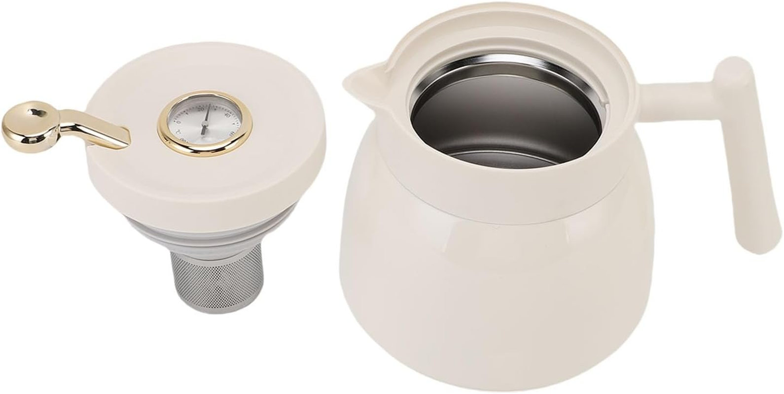 Thermal Coffee Carafe, 880Ml Stainless Steel Vacuum Insulated Thermal Tea Pot with Filter, Coffee Pot Water Beverage Pitcher Dispenser with Mechanical Temperature Display (White) image number 5