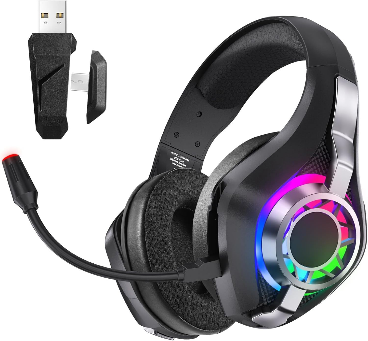 FUNFANG 40Mm Driver Wireless Gaming Headset Over-Ear Game Headphones with 2.4Ghz, BT, RGB Lighting, 7.1 Surround Sound for PC, Game Console, Mobile, Noise Canceling Mic, Comfortable Fit (White)