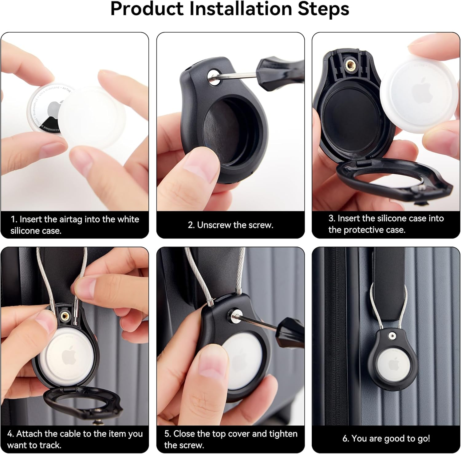 Airtag Keychain Holder 2 Pack, Waterproof Lock Airtag Case, Compatible with Apple Airtags Keyring, Ultra Secure for Luggage, Key Ring Key Chain Luggage Tag Backpack& More image number 4