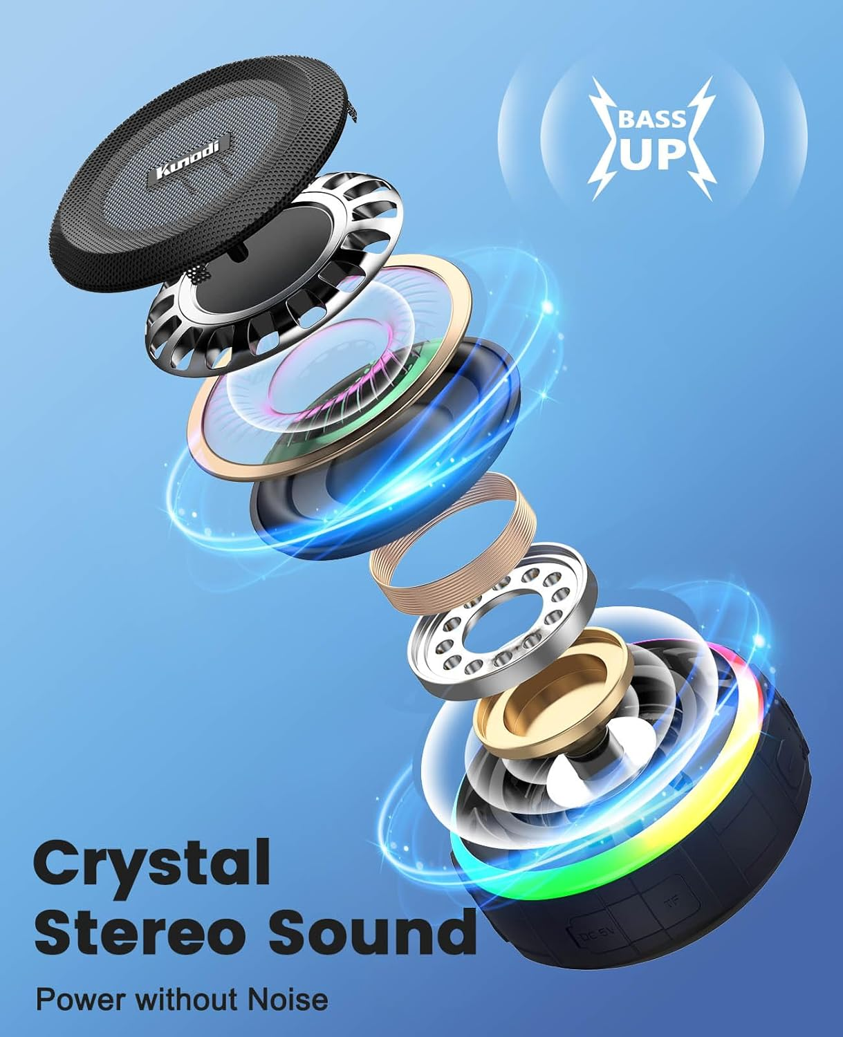 Kunodi Bluetooth Shower Speaker with IPX7 Waterproof, Dynamic Lights, Crisp Clear Sound, True Wireless Stereo, Clip Portable for Pool Beach Boat Kayak Float Golf image number 5