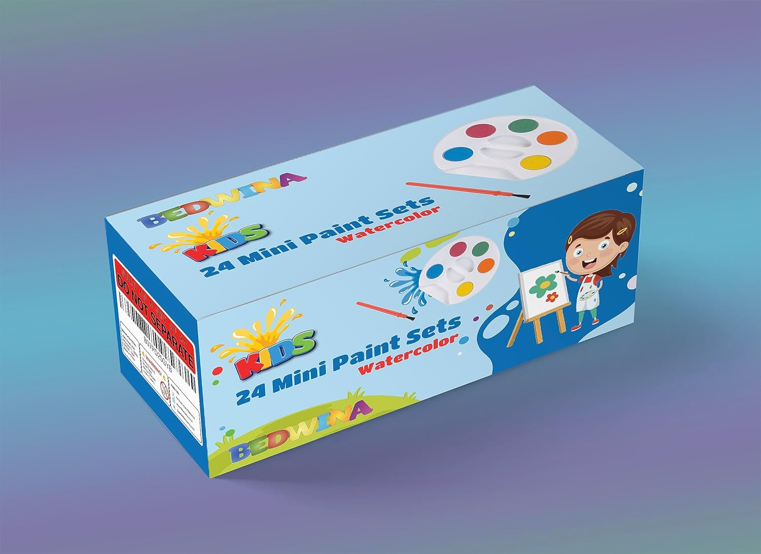 Bedwina Mini Watercolor Kids Paint Set - (Bulk Pack of 24) - 5 Water Color Paints, Palette Tray and Painting Brush, for Art Party Favors, Kids Prizes, and Paint Party Supplies image number 3