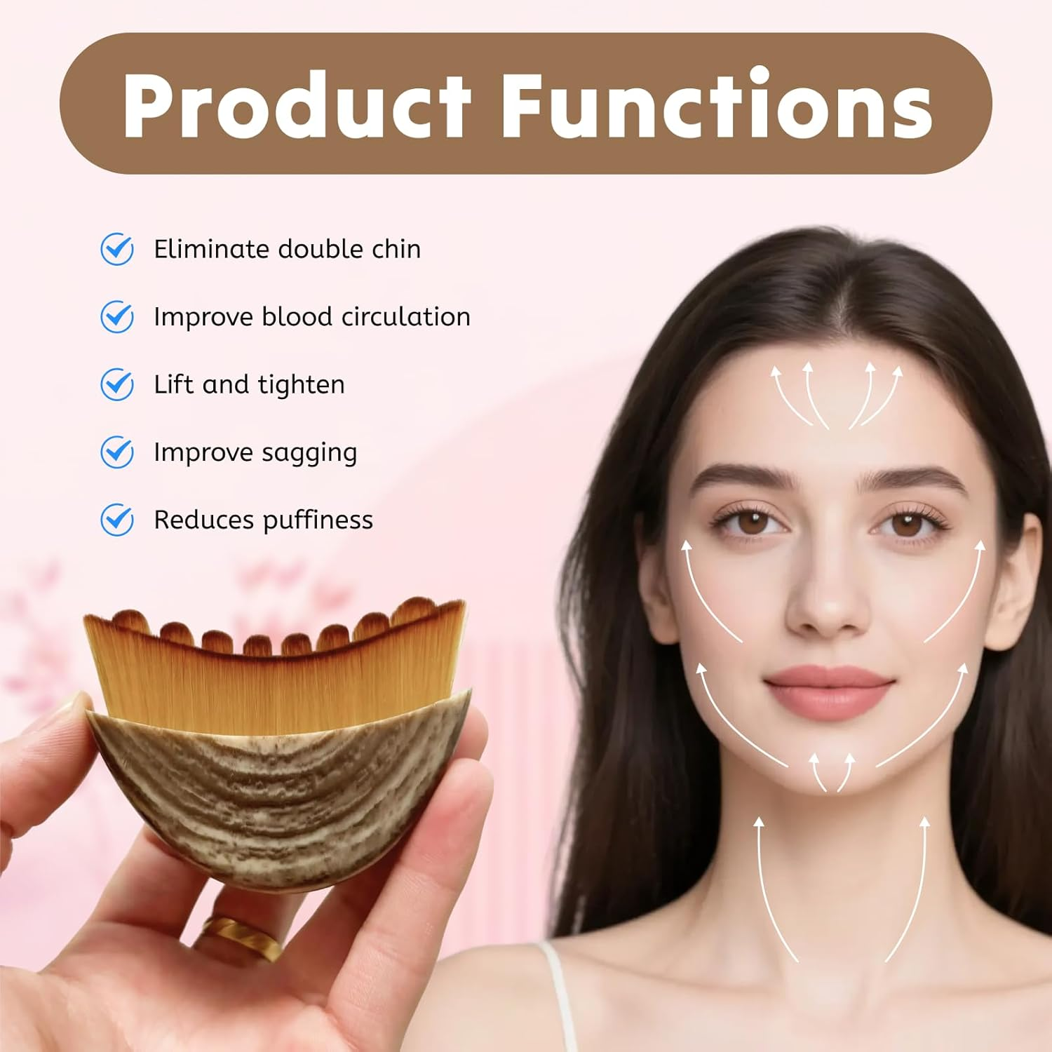 1PC Professional Lymphatic Drainage Face Brush Contoured Dry Brushing Massage Tool for Jawline Sculpting, Puffiness Reduction Glowing Skin Ultra Soft Bristles for Facial Chin Massage image number 3