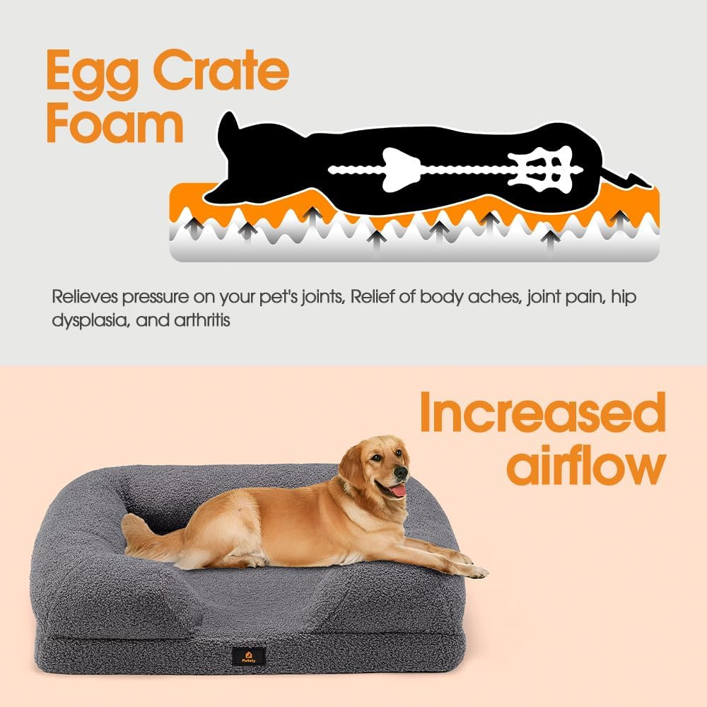 Orthopedic Dog Bed for Large Dogs, Memory Foam Pet Bed with Removable Washable Cover, Non-Slip Bottom and Egg-Crate Foam Big Dog Couch - Grey image number 6
