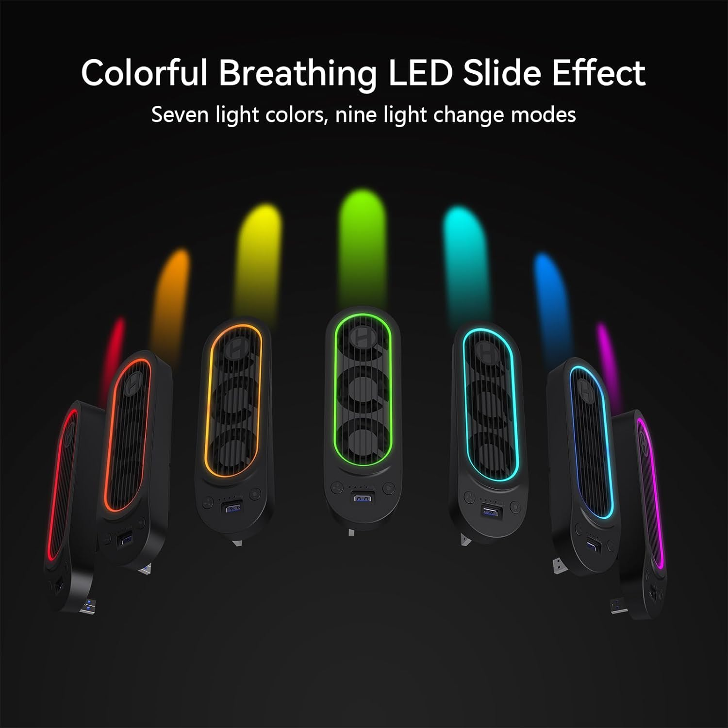 Hzlucki Upgraded PS5 Cooling Fan with 9 Adjustable Breathing Light Modes, Horizontal Quiet Cooler Fan with 3-Speed&Auto Adjustment and USB3.0 Hubs, for PS5 Disc/Digital Edition Black image number 2