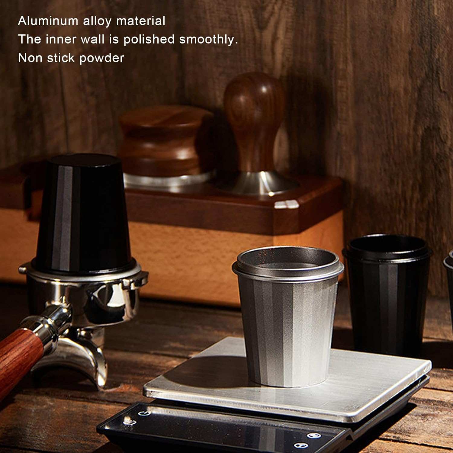 Ejoyous 54Mm Aluminum Alloy Coffee Dosing Cup (With Cup Ring) 2.13X2.76X1.61In Hanging Design, for Powder Catching Polished Inner Wall, Fits Most Espresso Machines Dishwasher Safe image number 5