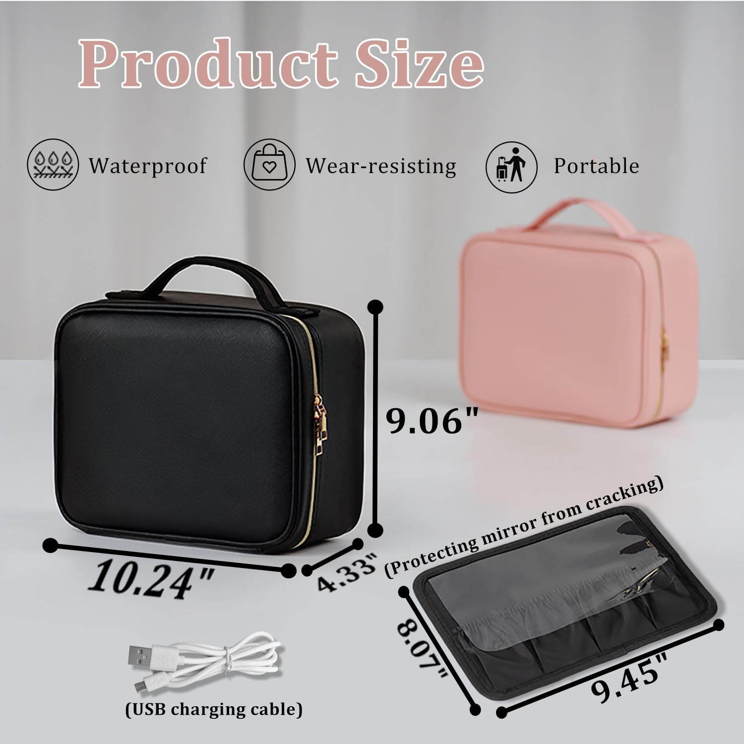 VNIMTI Travel Makeup Bag with LED Mirror, Makeup Train Case for Women, Portable Cosmetic Bag with Brush Organizer Storage Box Vanity Case, Adjustable Divider, 3 Color Brightness, Rechargeable, Pink image number 5