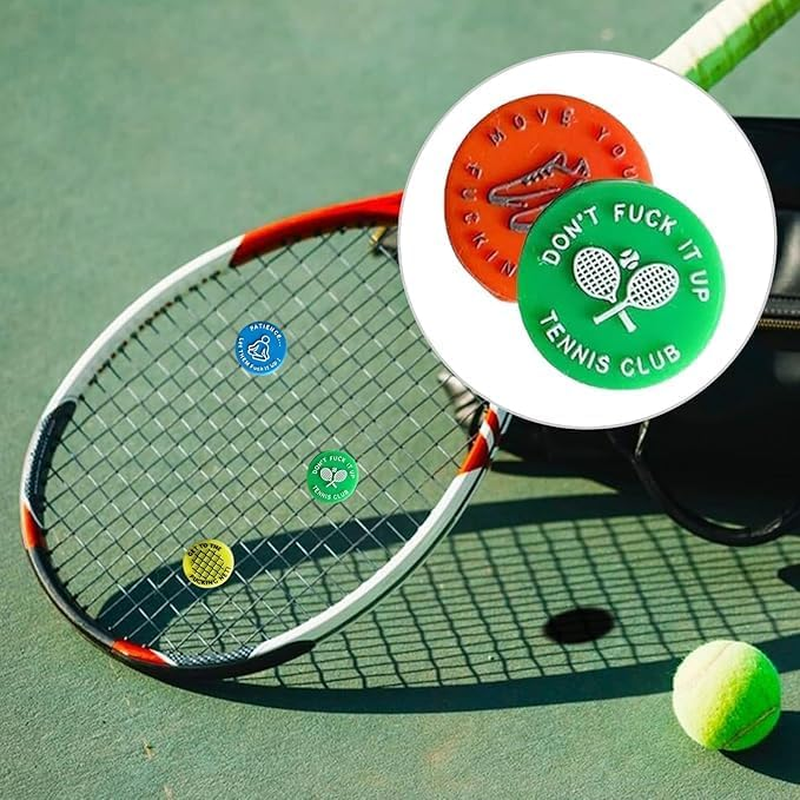 Tennis Racket Vibration Dampener, 8Pcs Funny Tennis Racket Damper Shock Absorber, Silicone Funny Word Racquet Dampener Keep You on Your Tennis