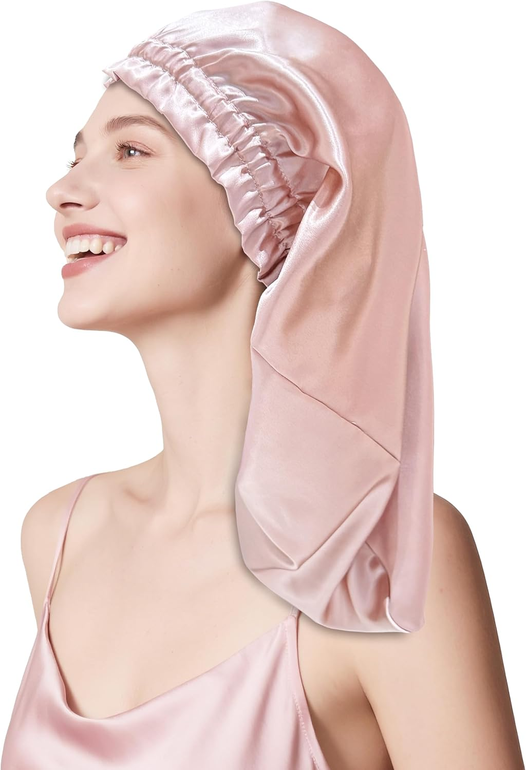 Townssilk Silk Bonnet for Sleeping, 100% 22 Momme Mulberry Silk for Women, Luxurious, Breathable, Sits Secure Overnight & Pressure Free, Ideal for Long & Curly Hair - Dustypink 58Cm image number 1